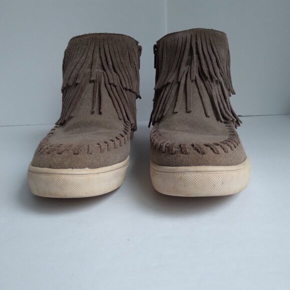 Mossimo Supply Co Taupe Suede Double Fringed Ankle Boots  Sz 6 - Picture 2 of 10